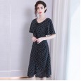 Slim V-neck bag hip sexy dress spring new lotus leaf sleeve pleated print fishtail chiffon skirt