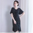 Slim V-neck bag hip sexy dress spring new lotus leaf sleeve pleated print fishtail chiffon skirt