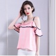 Spring new small sling leaky shoulder shirt female temperament solid color chiffon shirt feminine suspenders vest
