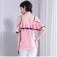 Spring new small sling leaky shoulder shirt female temperament solid color chiffon shirt feminine suspenders vest