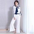 Summer new chiffon casual suit female high-end was thin and loose wide-leg trousers temperament simple two-piece suit