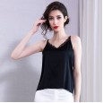 New spring silk V-neck sleeveless solid color sexy lace hollow halter top women's clothing