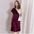 Spring new V-neck exquisite beaded collar printed stretch waist swing dress