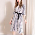 Spring new printed silk dress mid-length temperament mulberry silk A-line skirt big-name high-end women's clothing