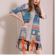 Silk printed shirt skirt spring new mulberry silk niche design temperament high-end loose version dress