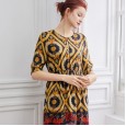 Spring new fashion silk temperament women's printed long-sleeved long waist dress