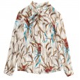 Bowknot silk shirt female spring and summer new temperament simple mulberry silk printing long-sleeved shirt