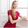 Early spring new women's disc flower round neck short sleeve heavy industry embroidery mesh yarn bag hip one-step dress