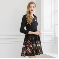 Early spring new three-dimensional decorative embroidery retro dress seven-point sleeve women were thin A-line skirt