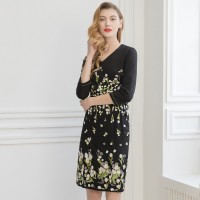 Early Spring New V-neck Heavy Industry Embroidery Slim Waist Seven-point Sleeve Women's One-Step Skirt Dress