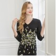 Early Spring New V-neck Heavy Industry Embroidery Slim Waist Seven-point Sleeve Women's One-Step Skirt Dress
