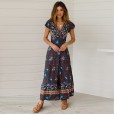 Women's Spring New Dress Bohemian Swing V-neck Beach Holiday Lace Print Skirt