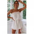 Cotton and linen series ruffled wrap chest tie jumpsuit shorts