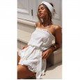 Cotton and linen series ruffled wrap chest tie jumpsuit shorts