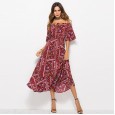 Bohemian style cross-border summer new printed one-shoulder dress