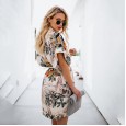 Fashionable spring new hot sale women's printed V-neck dress women