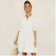 Autumn and winter big swing lapel single-breasted shirt female dress mid-sleeved solid color woven