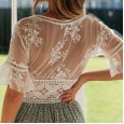 Summer chiffon lace hook flower trumpet sleeve V-neck short coat beach style women's clothing