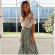 Summer chiffon lace hook flower trumpet sleeve V-neck short coat beach style women's clothing