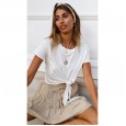 Spring and summer tie dew navel solid color ladies T-shirt short sleeve top HX81