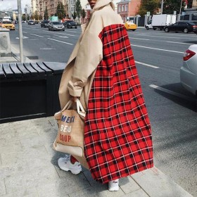 Best-selling new product large size loose khaki red plaid windbreaker women's jacket autumn and winter