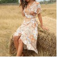Summer new collection waist mid-length V-neck lace-up dress