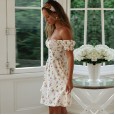 Spring's first new wrapped chest strapless printed dress ladies slim waist skirt