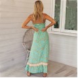 Spring and summer new bohemian print ruffled big swing type V-neck strap dress