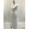 Autumn plus size female evening dress new solid color long-sleeved V-neck sexy dress 2580