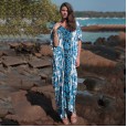 Summer dress printed V-neck bat sleeve long skirt female robe