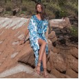 Summer dress printed V-neck bat sleeve long skirt female robe