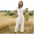 Hot spring and summer hot new products fashion women's single-breasted wild nine-point jumpsuit