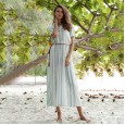 New Women's Spring Wear Big Stripe Tassel V-neck Short Sleeve Robe Dress Bohemian Beach Holiday Skirt