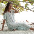 New Women's Spring Wear Big Stripe Tassel V-neck Short Sleeve Robe Dress Bohemian Beach Holiday Skirt