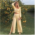 Solid color fashion casual loose women's two-piece solid color wide leg pants