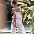 Spring and summer women's sexy solid color sleeveless suspenders exposed navel trousers pants suit