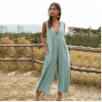 Spring and summer new fashion women's V-neck strap sexy solid color jumpsuit