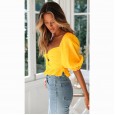 Summer new short sexy women's summer crossover lantern sleeves backless lace-up women's clothing