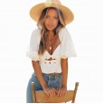Summer new short sexy women's summer crossover lantern sleeves backless lace-up women's clothing