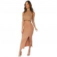Pink temperament slim exposed navel vest dress women's autumn and winter two-piece skirt