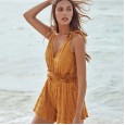 New summer sexy yellow suspenders stitching jumpsuit women