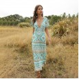 New Hot Sale Summer Bohemian Fashion Print Long V-Neck Dress Women