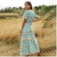 New Hot Sale Summer Bohemian Fashion Print Long V-Neck Dress Women