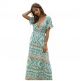 New Hot Sale Summer Bohemian Fashion Print Long V-Neck Dress Women