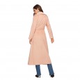 New Pink Corduroy Trench Coat Lace Lapel Button Long Sleeve Women