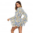 Spring and summer new leisure holiday printed jumpsuit shorts