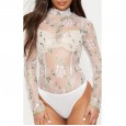 Fashion sexy stand collar long sleeve one-piece lace shirt
