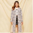 Women's autumn and winter new fashion slim plaid trench coat long-sleeved casual jacket