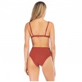 Brown red high waist triangle cup bikini swimsuit without steel ring sexy nylon solid color female swimsuit summer new product