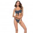 Summer new solid color sexy gathered elastic quick-drying ladies bikini beach swimsuit